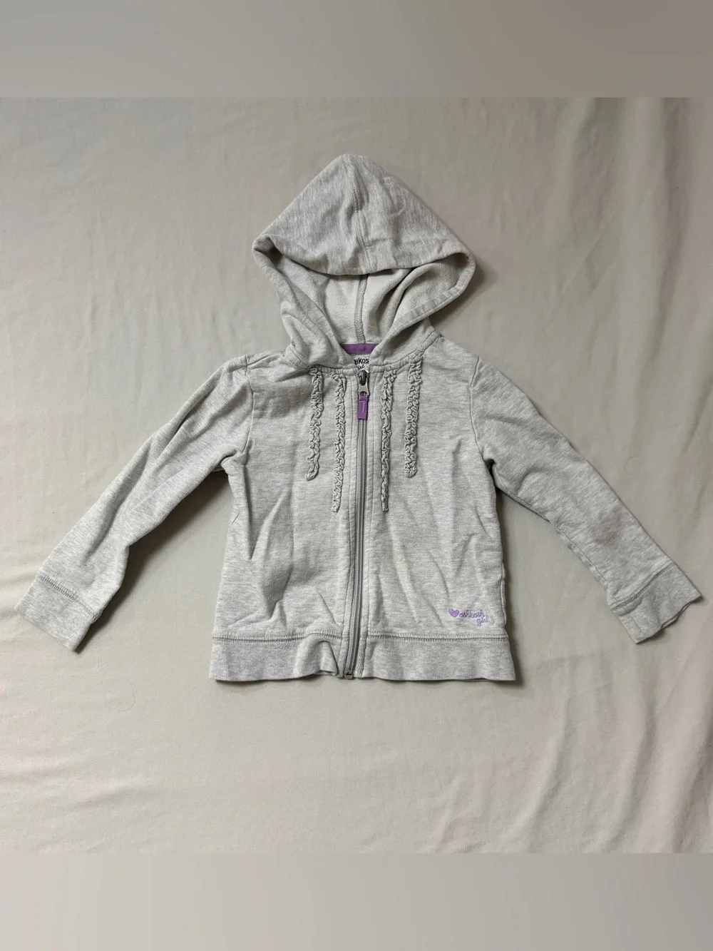 Oshkosh Hoodie Zippered Jacket Girl’s 3T Gray Ruffle Summer Warmup Outdoor Cute